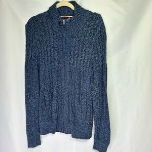 Navy Heathered Mock NecklFull Zip Knit English Countryside Eclectic Grampa XL